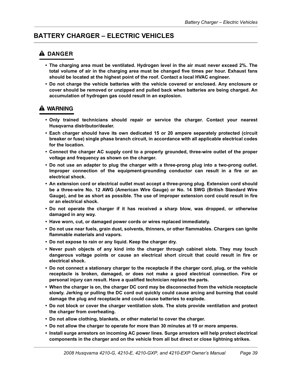 Battery charger - electric vehicles, Battery charger – electric vehicles, Battery charger – electric vehicles ý | Husqvarna FOREST AND GARDEN HUV4210-G User Manual | Page 41 / 64