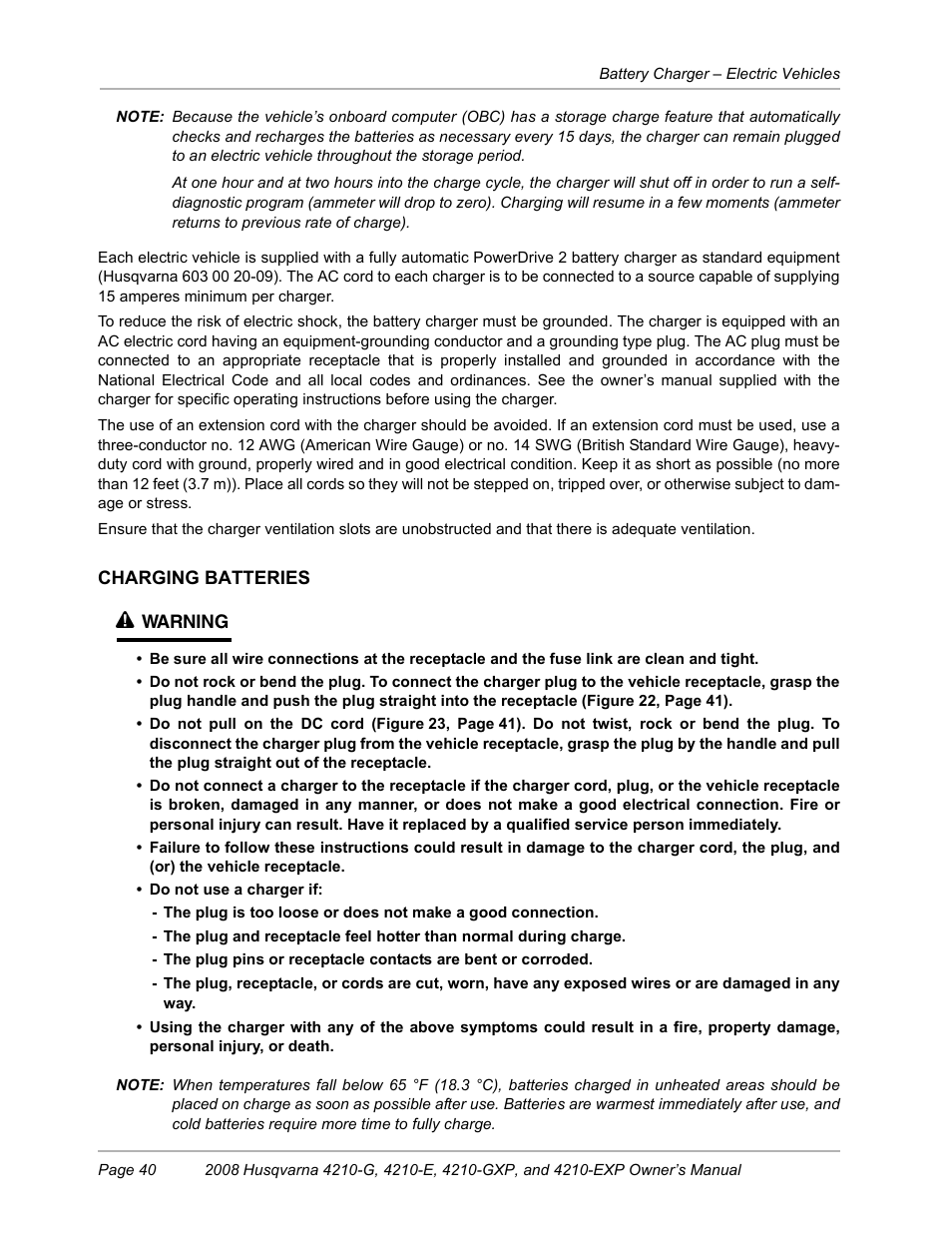 Charging batteries | Husqvarna FOREST AND GARDEN HUV4210-G User Manual | Page 42 / 64