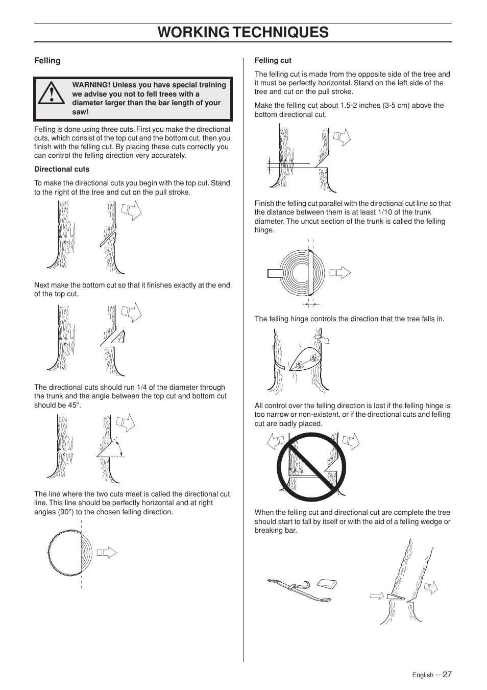 Working techniques | Husqvarna 345e EPA II User Manual | Page 27 / 44