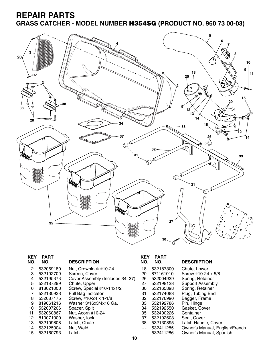 Repair parts | Husqvarna H354SG User Manual | Page 10 / 10