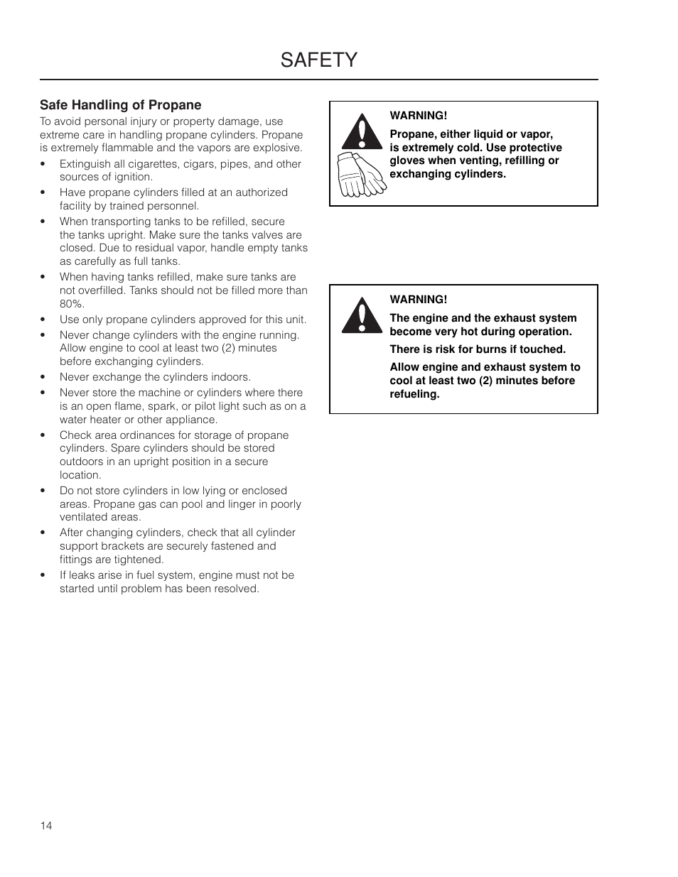 Safe handling of propane, Safety | Husqvarna 966061401 User Manual | Page 14 / 80