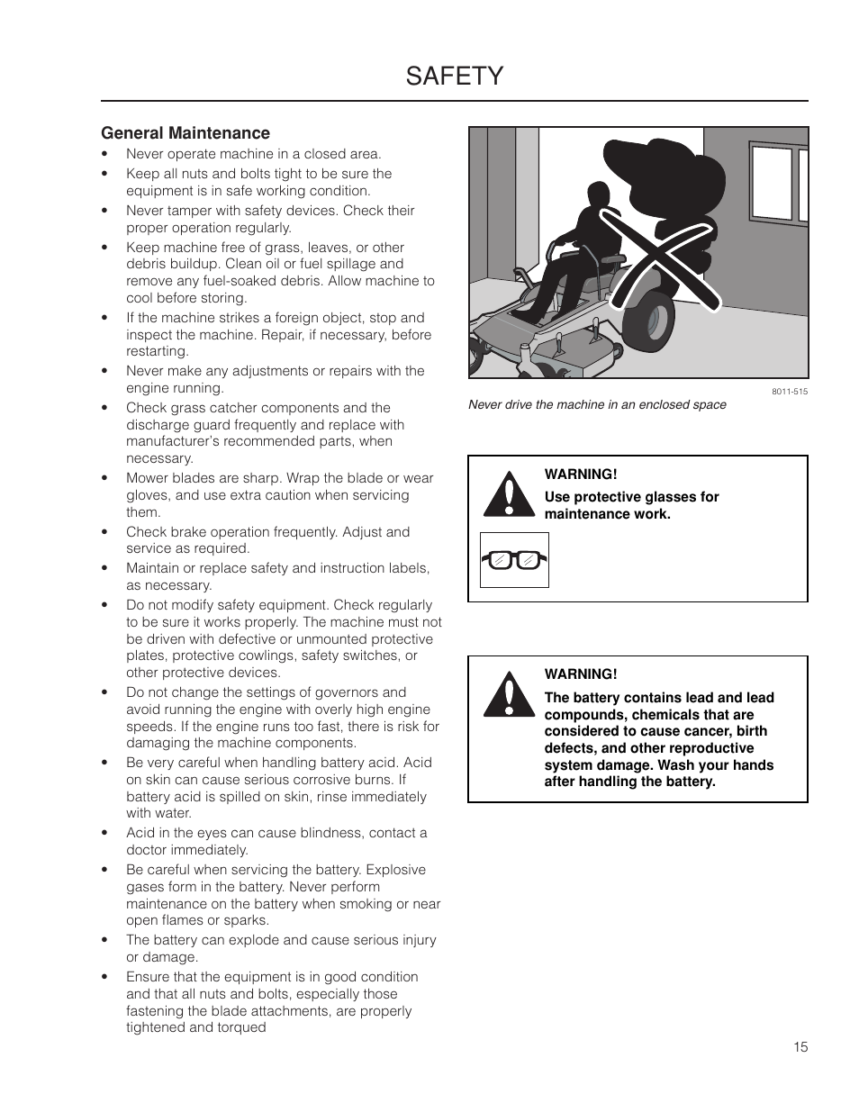 General maintenance, Safety | Husqvarna 966061401 User Manual | Page 15 / 80