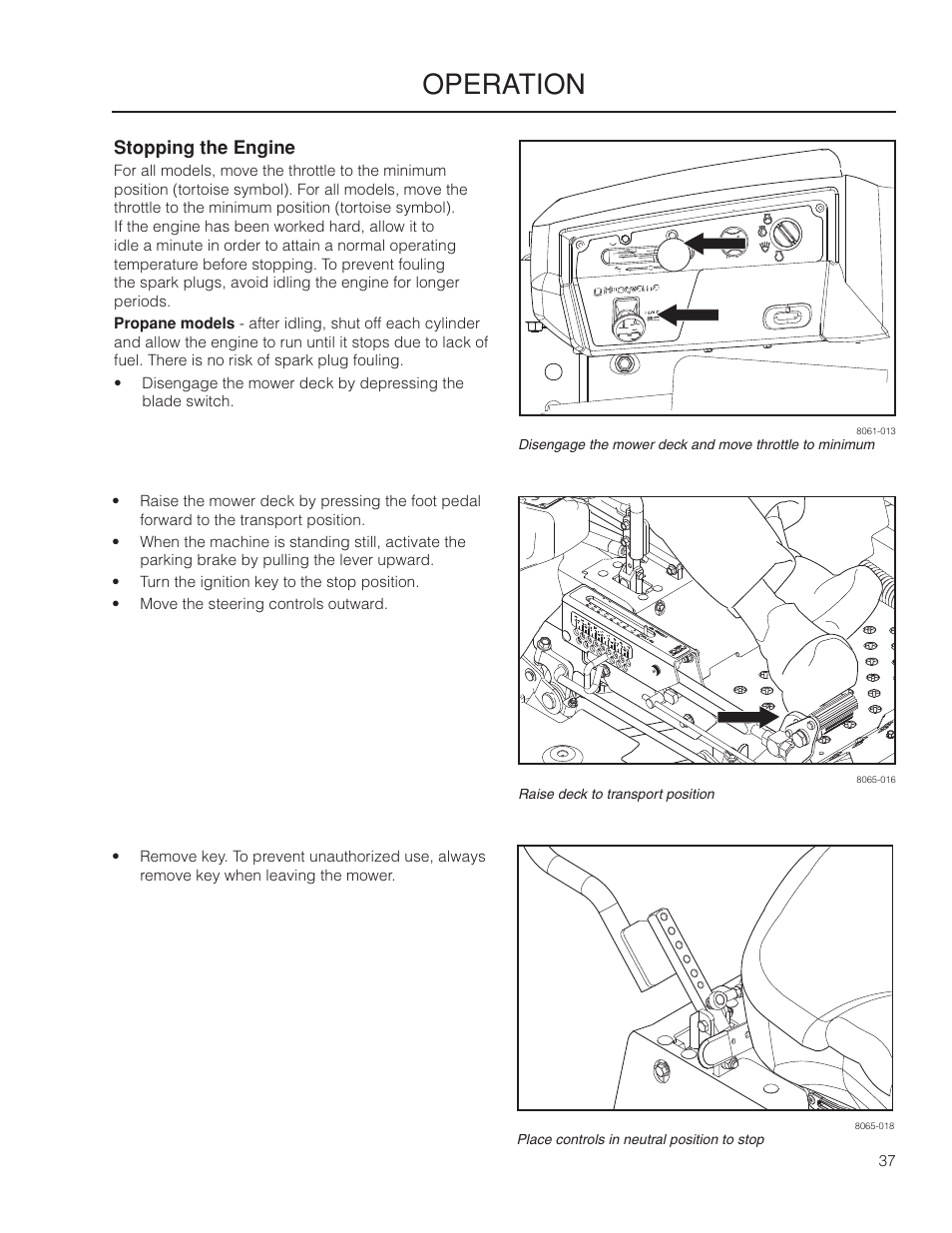 Stopping the engine, Operation | Husqvarna 966061401 User Manual | Page 37 / 80