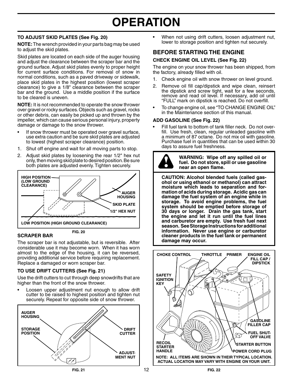 Operation, Before starting the engine | Husqvarna 1130STE XP User Manual | Page 12 / 32