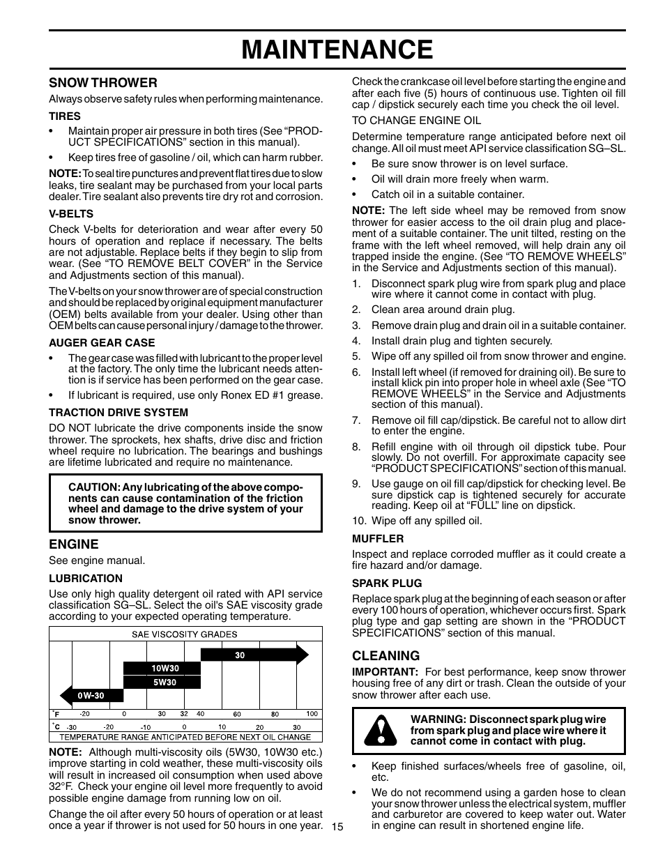Maintenance | Husqvarna 1130STE XP User Manual | Page 15 / 32