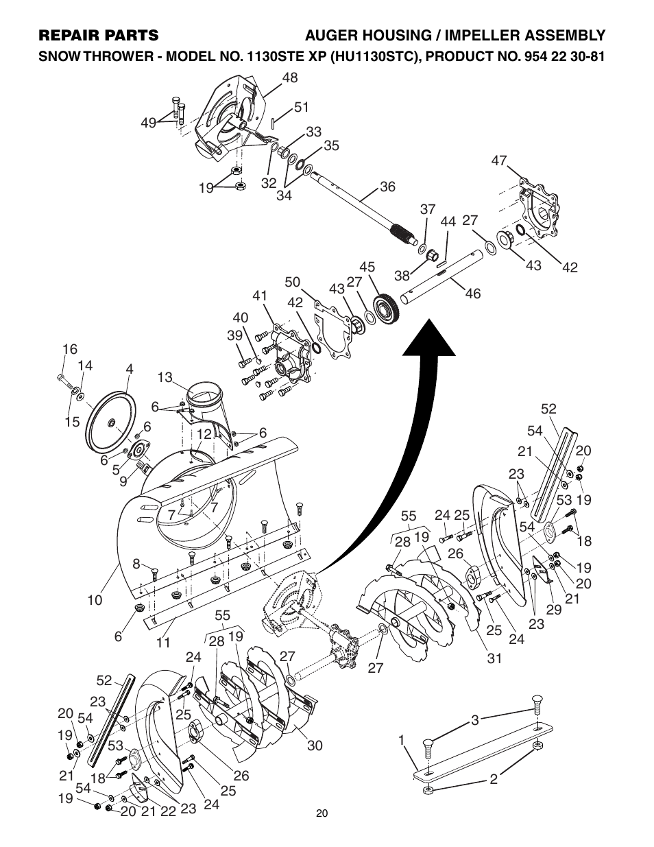Repair parts, Auger housing/ impeller | Husqvarna 1130STE XP User Manual | Page 20 / 32