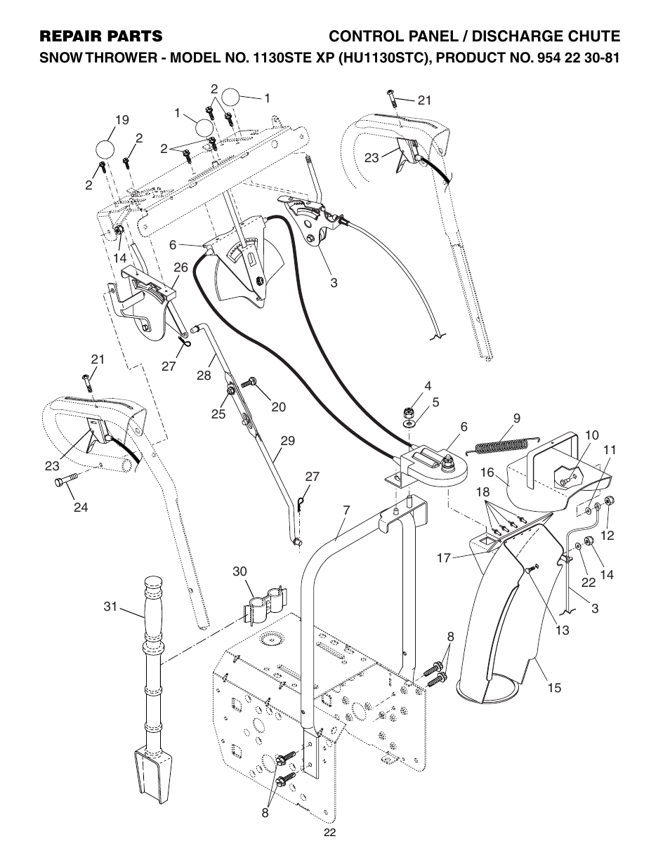Control panel/ discharge chute | Husqvarna 1130STE XP User Manual | Page 22 / 32