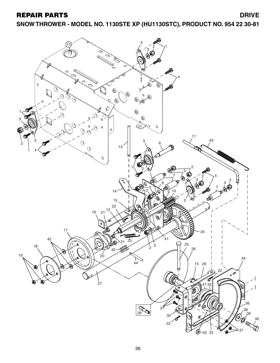 Drive, Repair parts drive | Husqvarna 1130STE XP User Manual | Page 26 / 32