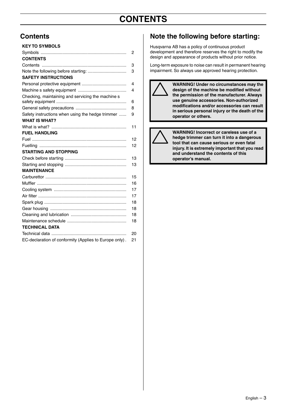 Husqvarna 325HD60 User Manual | Page 3 / 24