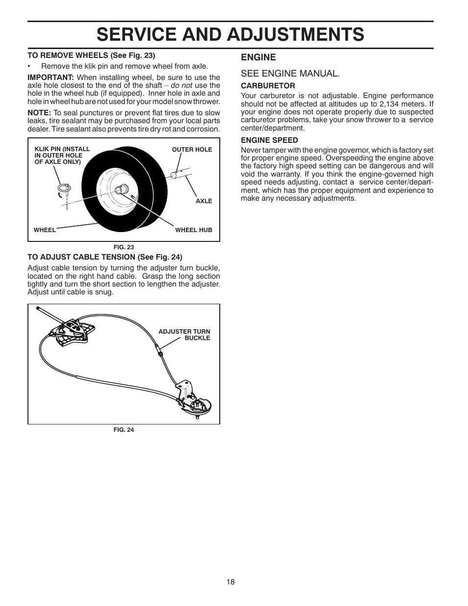 Service and adjustments | Husqvarna 12527HV User Manual | Page 18 / 24