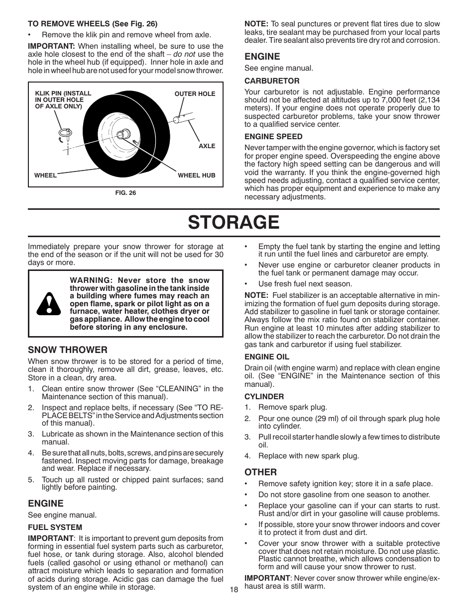 Storage | Husqvarna 1130SB-XLS User Manual | Page 18 / 40