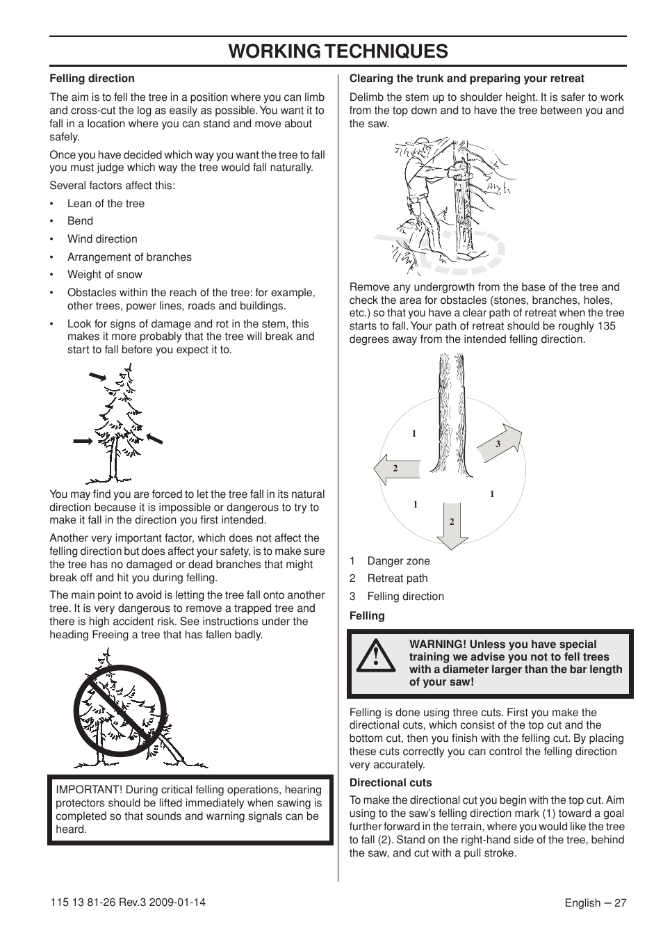 Working techniques | Husqvarna 450e User Manual | Page 27 / 44