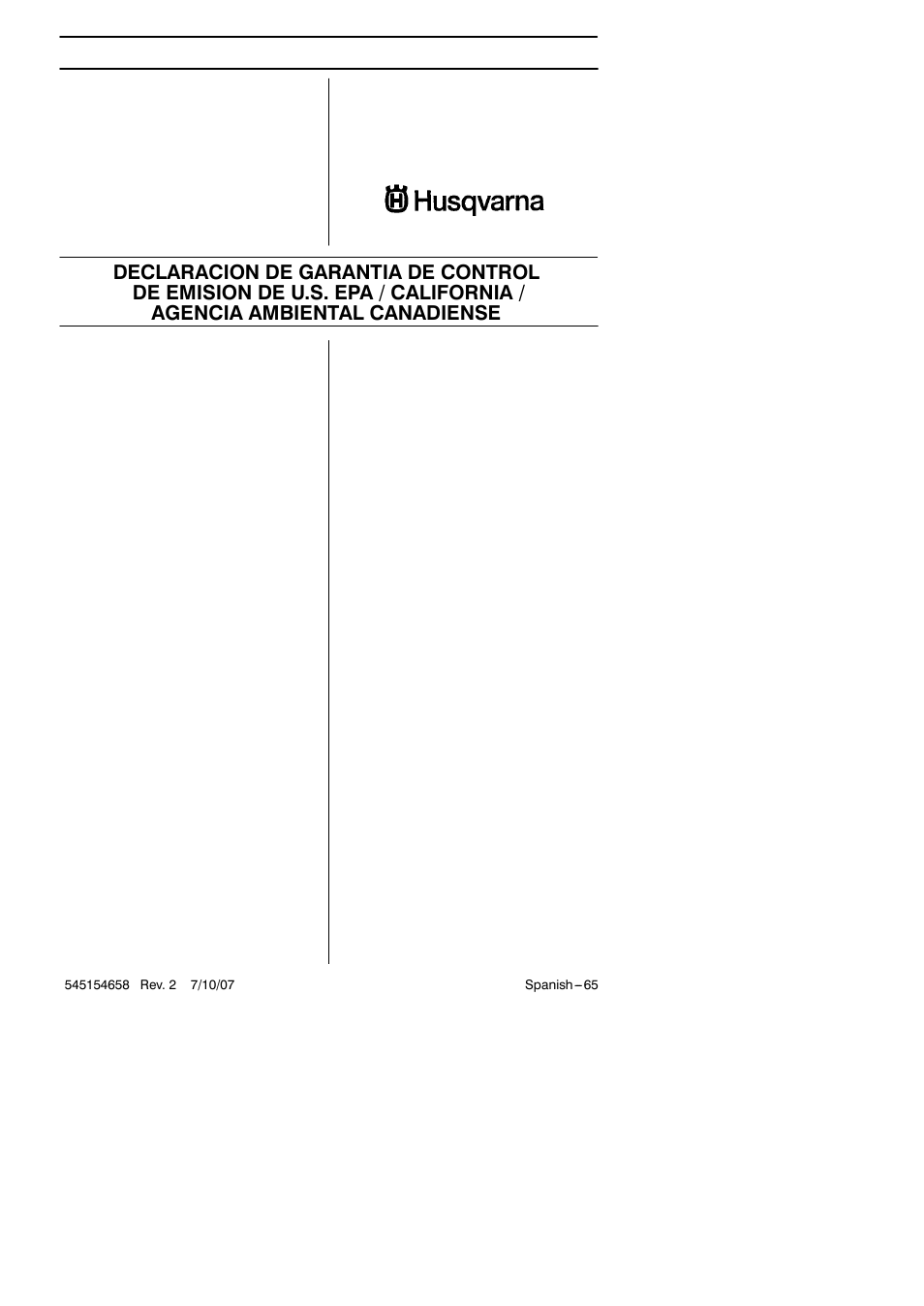 Declaracion de garantia | Husqvarna 125B User Manual | Page 44 / 47