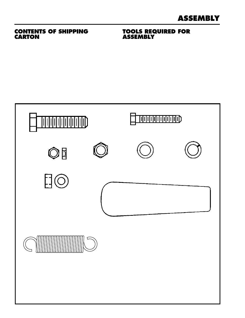 Assembly, Contents of shipping carton, Tools required for assembly | Husqvarna ST724 User Manual | Page 16 / 40