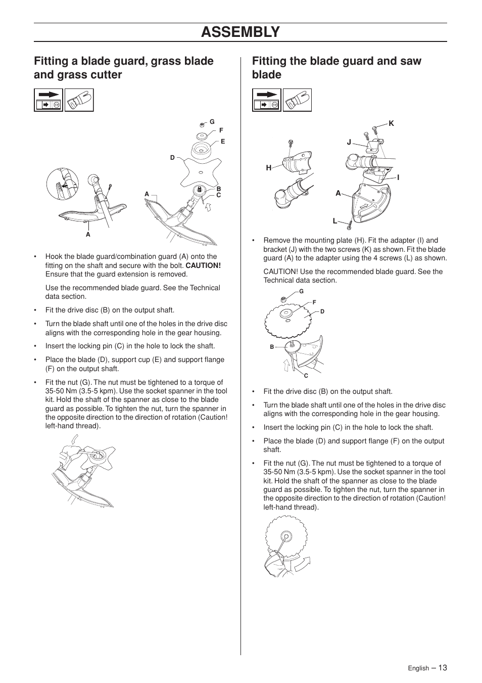 Fitting the blade guard and saw blade, Assembly | Husqvarna 335RX-Series User Manual | Page 13 / 40