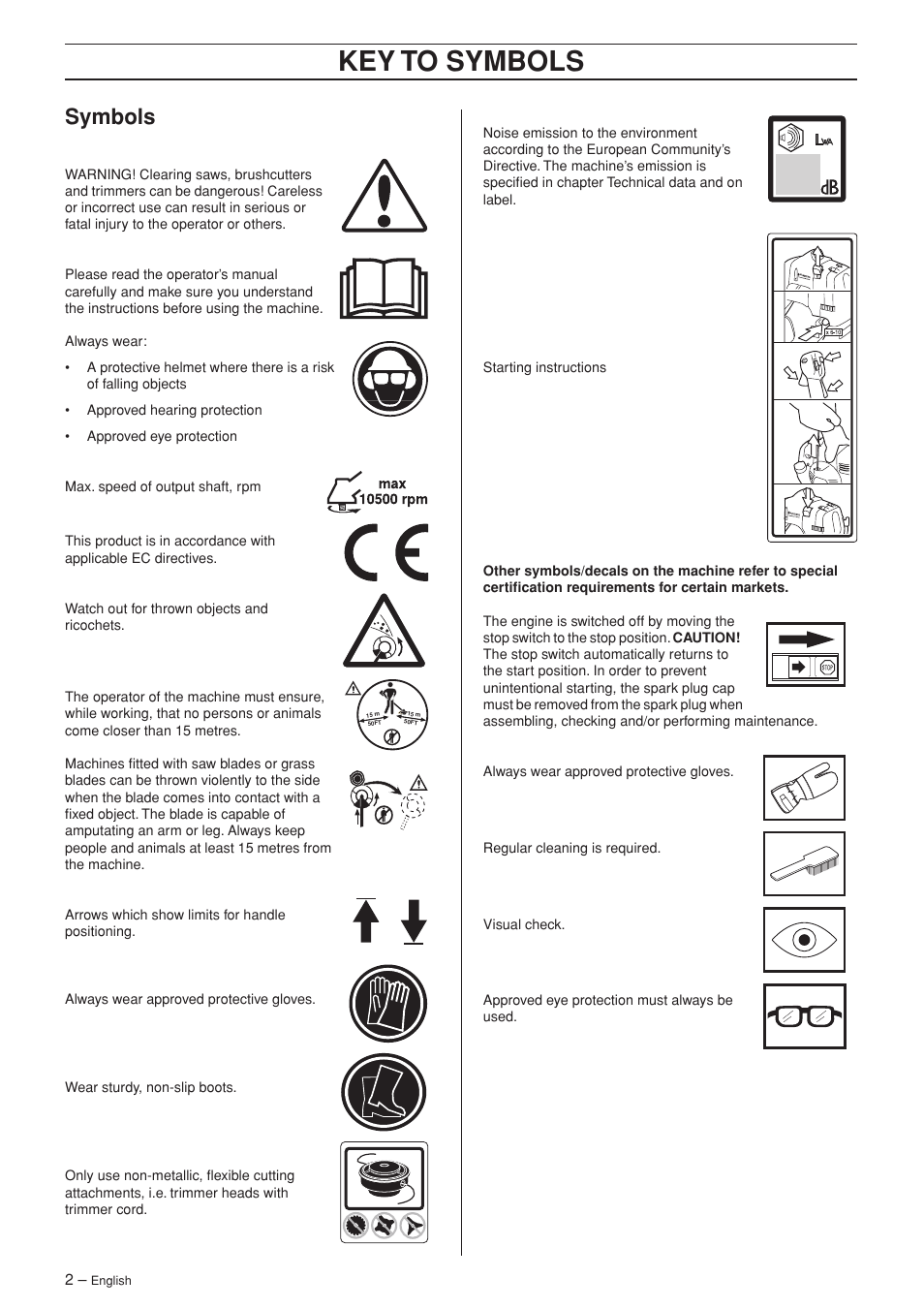 Symbols, Key t o symbols | Husqvarna 335RX-Series User Manual | Page 2 / 40