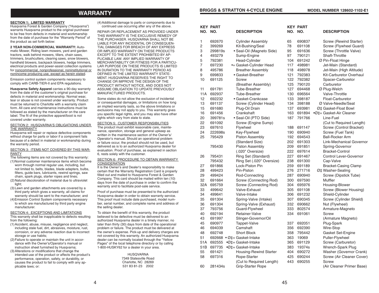 Warranty | Husqvarna 917.374456 User Manual | Page 4 / 24