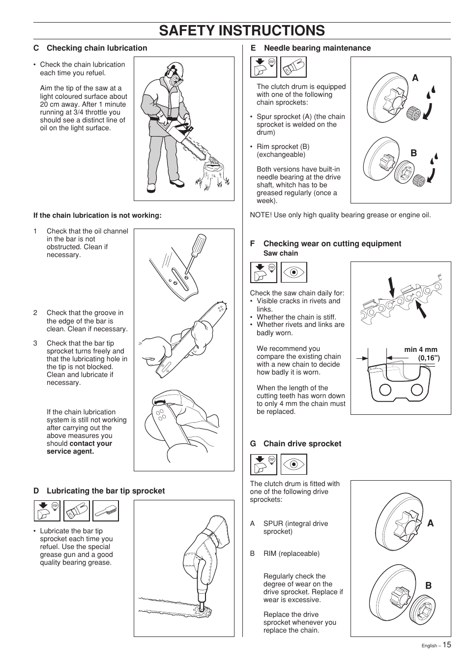 Safety instructions | Husqvarna 340 EPA II User Manual | Page 15 / 36