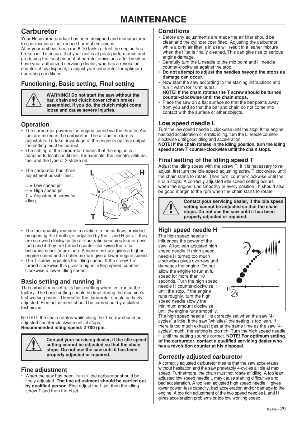 Maintenance, Lh t | Husqvarna 340 EPA II User Manual | Page 29 / 36