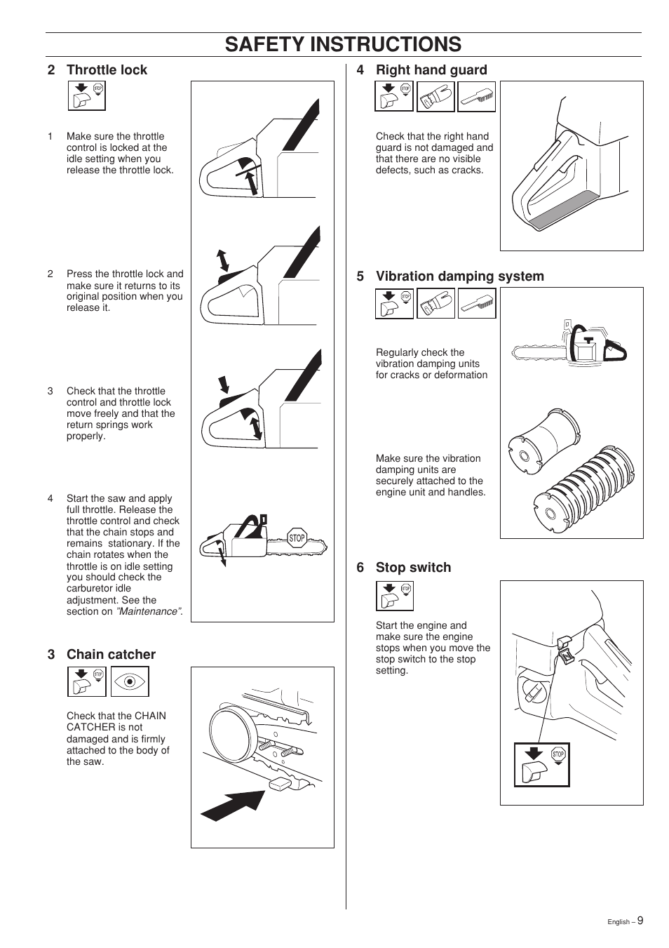 Safety instructions | Husqvarna 340 EPA II User Manual | Page 9 / 36