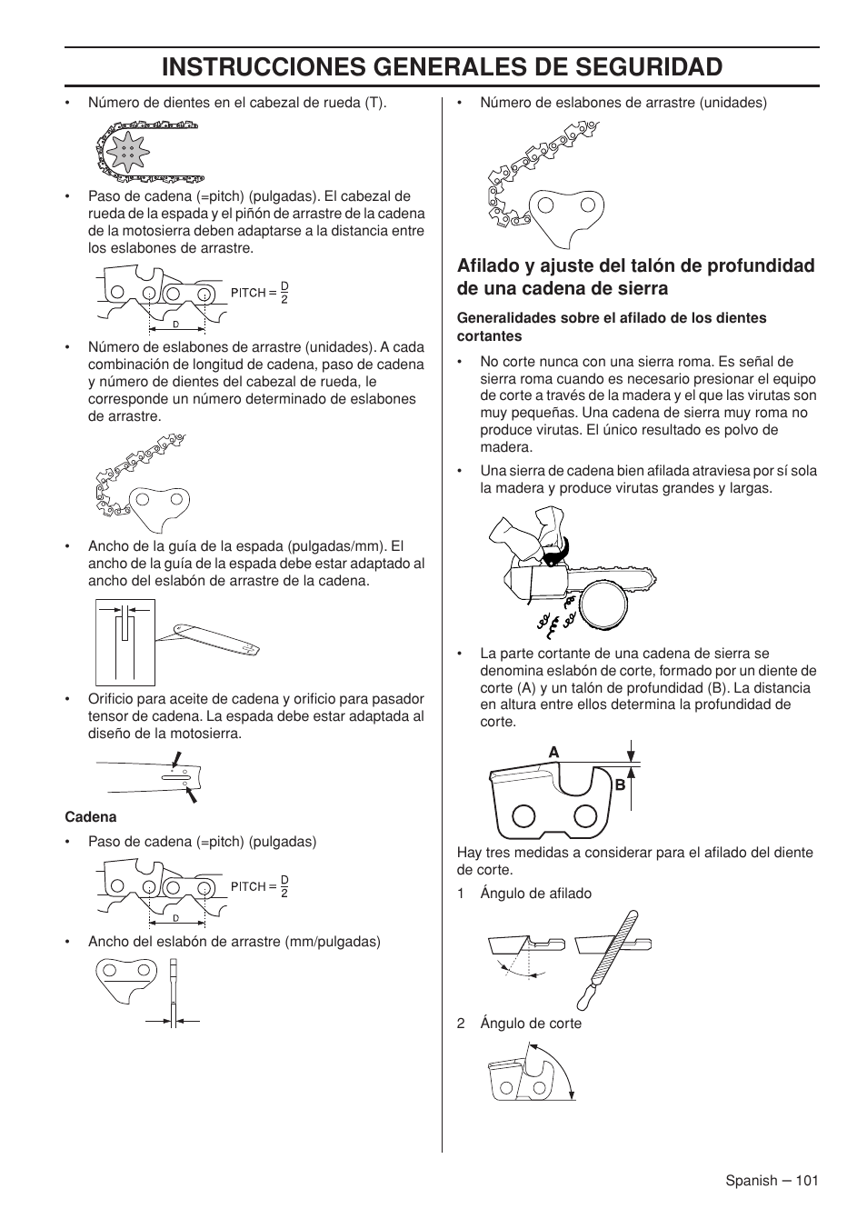 Instrucciones generales de seguridad | Husqvarna Chainsaw T435 User Manual | Page 101 / 140