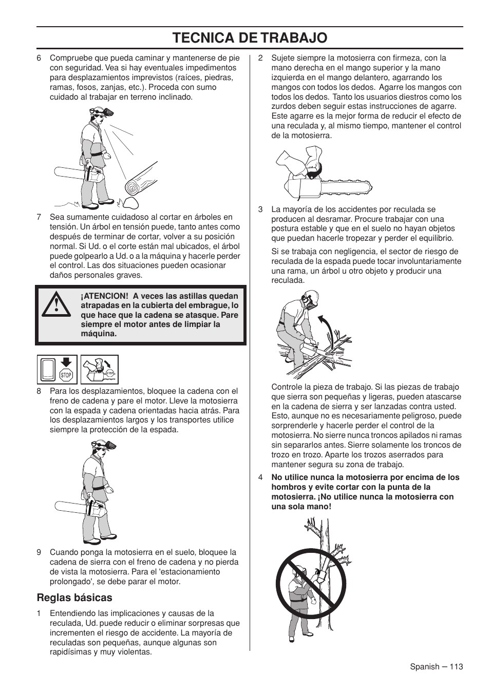 Tecnica de trabajo | Husqvarna Chainsaw T435 User Manual | Page 113 / 140