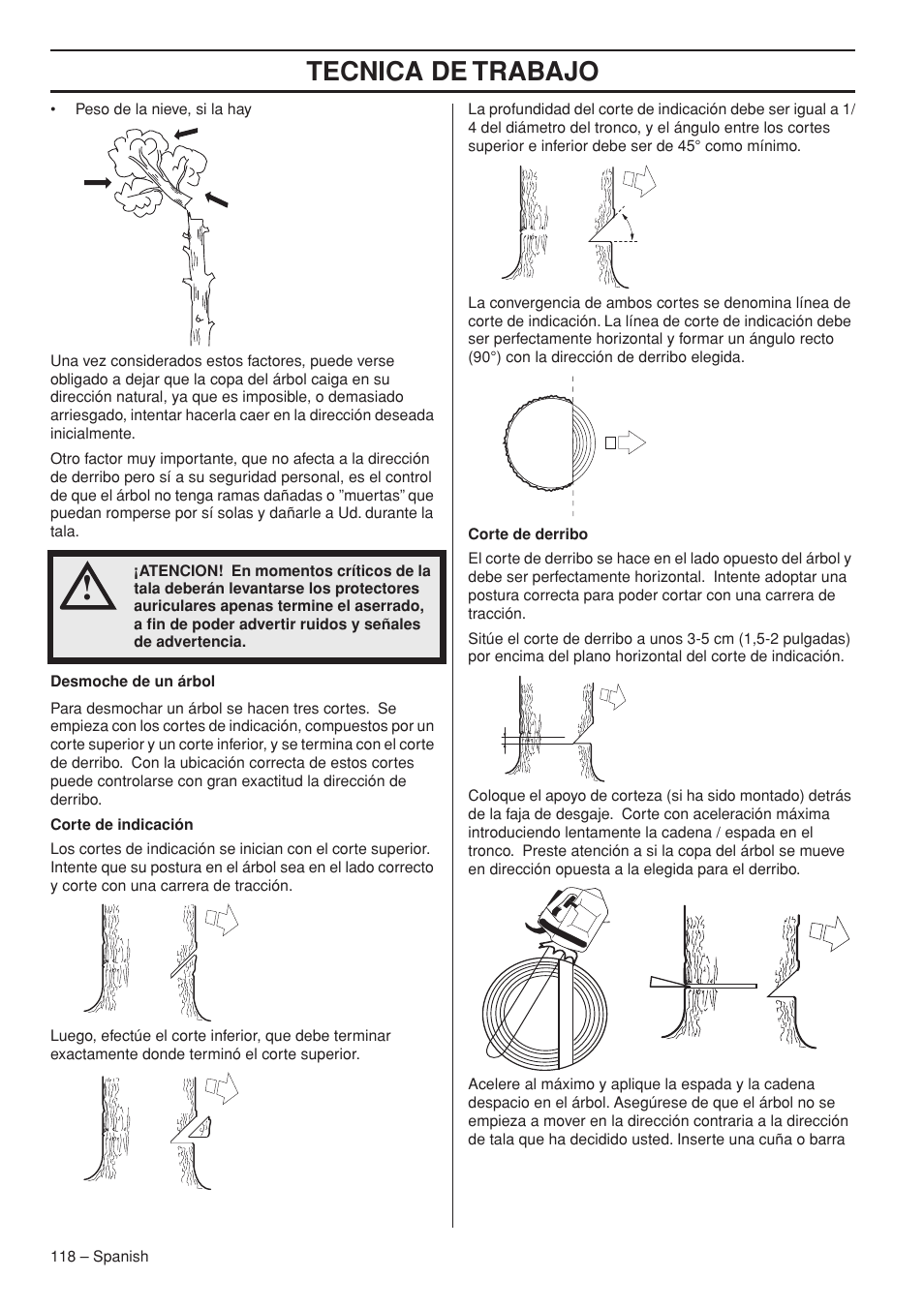 Tecnica de trabajo | Husqvarna Chainsaw T435 User Manual | Page 118 / 140