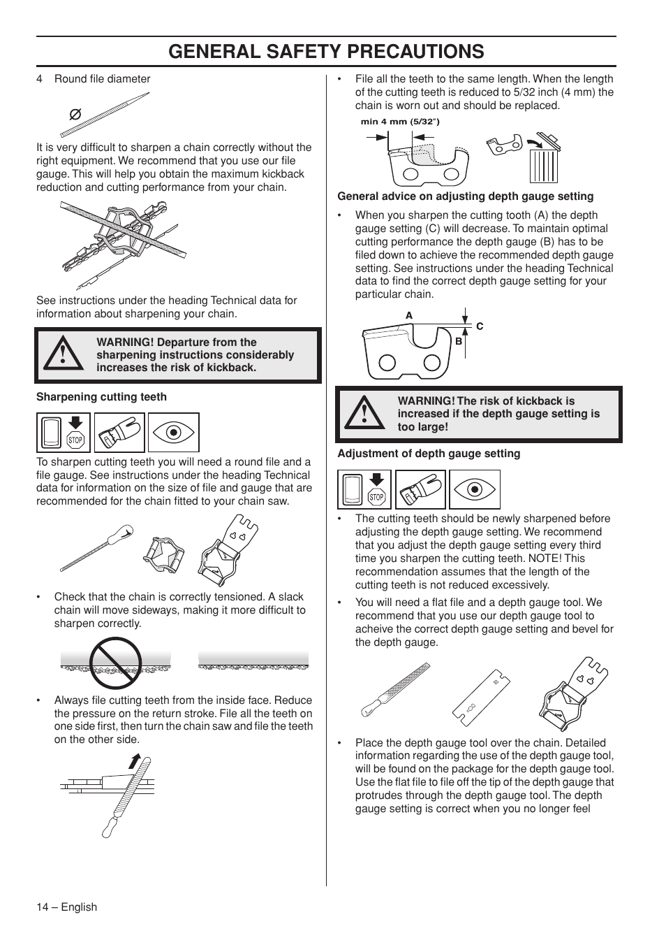 General safety precautions | Husqvarna Chainsaw T435 User Manual | Page 14 / 140