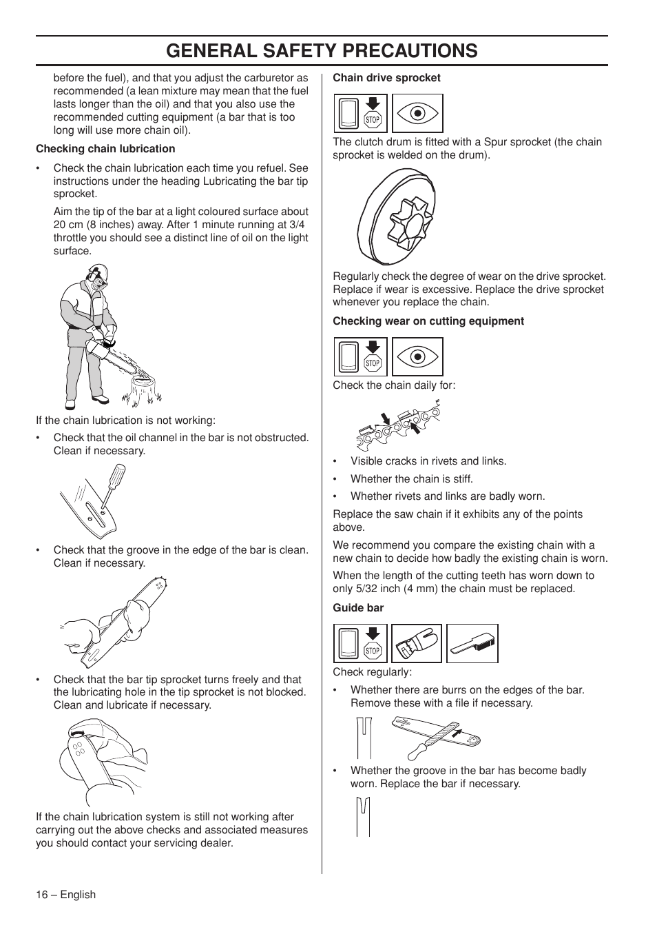 General safety precautions | Husqvarna Chainsaw T435 User Manual | Page 16 / 140