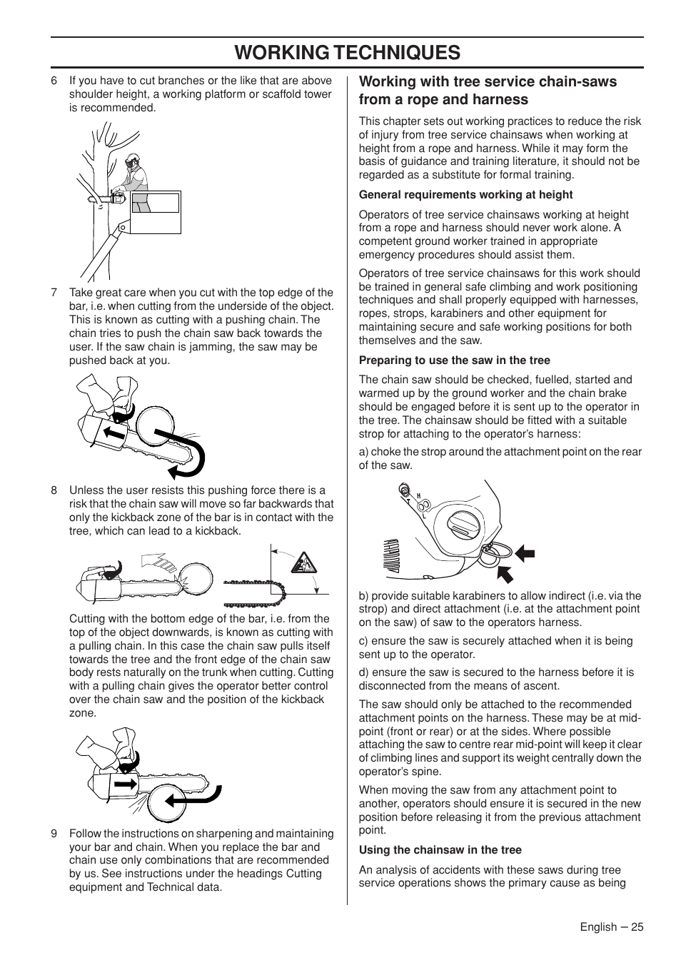 Working techniques | Husqvarna Chainsaw T435 User Manual | Page 25 / 140