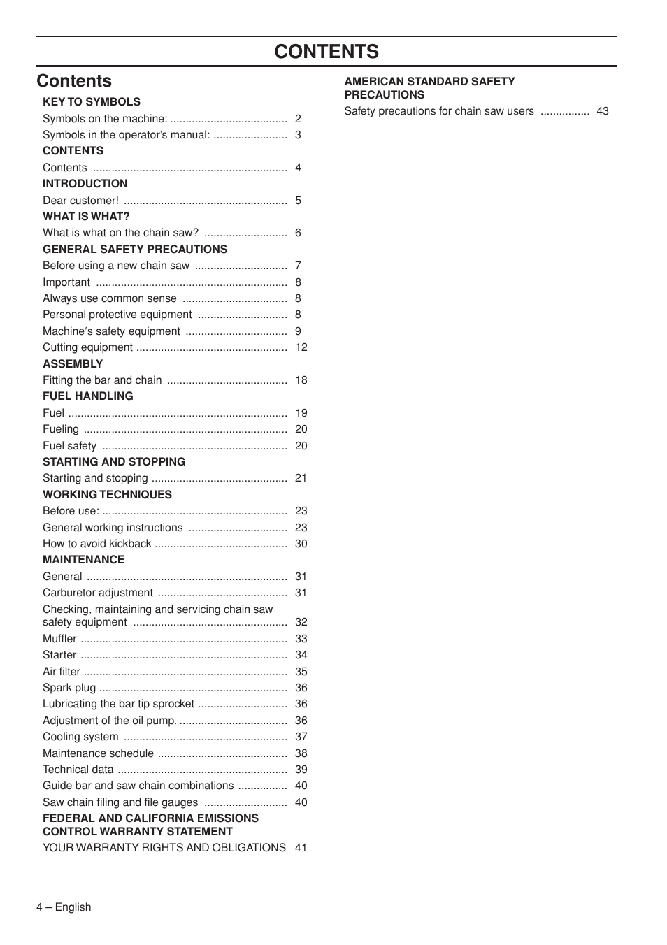 Husqvarna Chainsaw T435 User Manual | Page 4 / 140