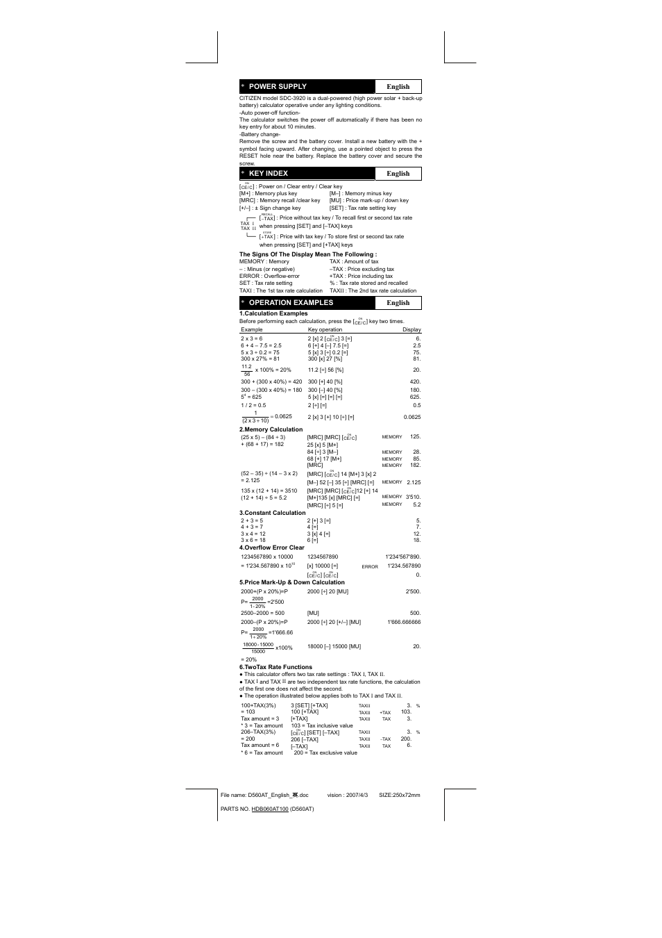 CITIZEN SDC-3920 User Manual | Page 2 / 16