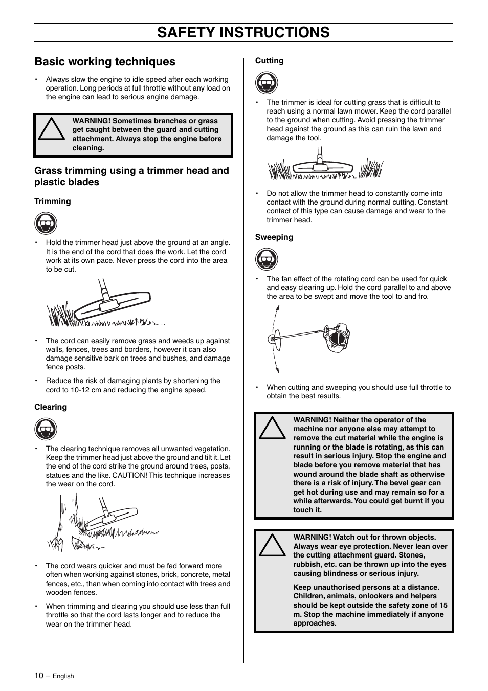Basic working techniques, Safety instructions | Husqvarna 325LD User Manual | Page 10 / 40