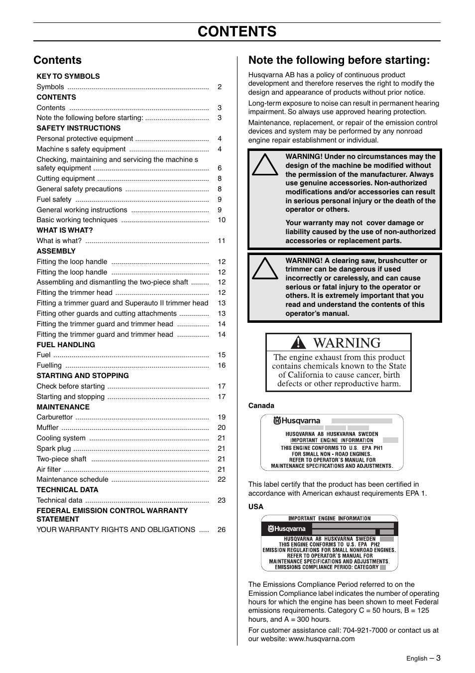 Husqvarna 325LD User Manual | Page 3 / 40