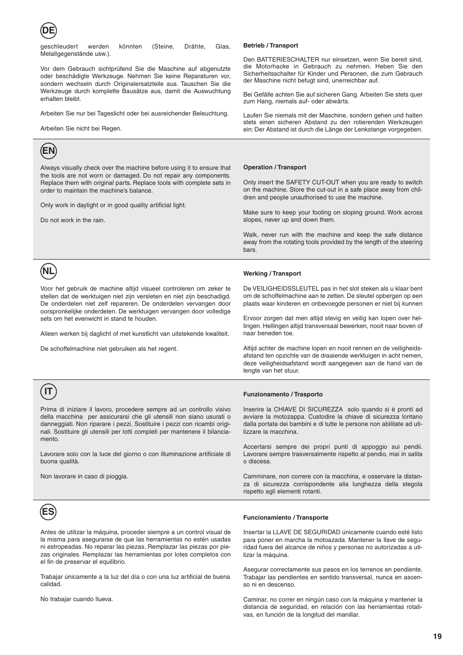 De en nl it es | Husqvarna TB1000 User Manual | Page 20 / 44