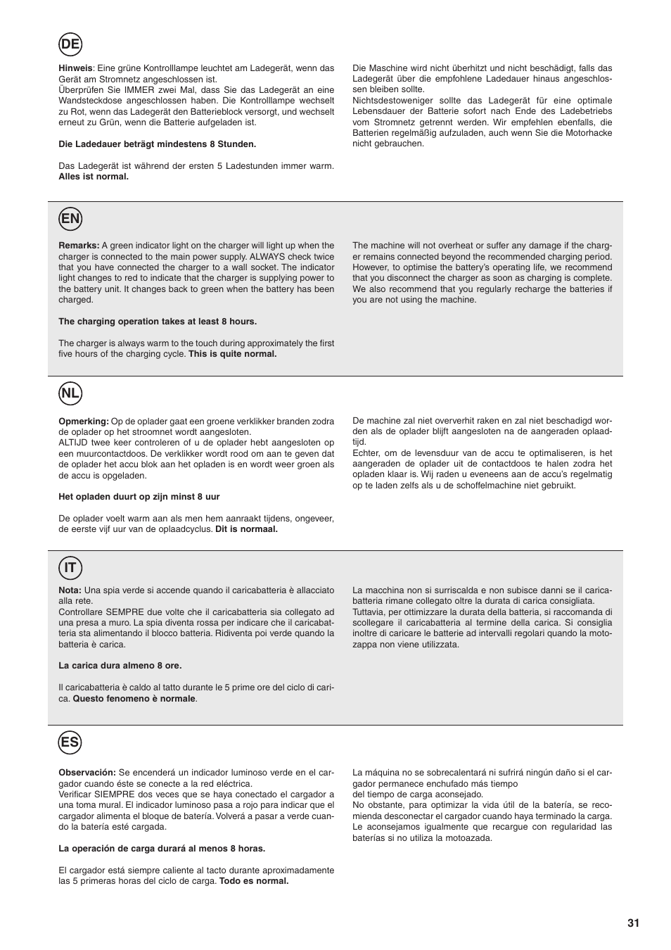 De en nl it es | Husqvarna TB1000 User Manual | Page 32 / 44