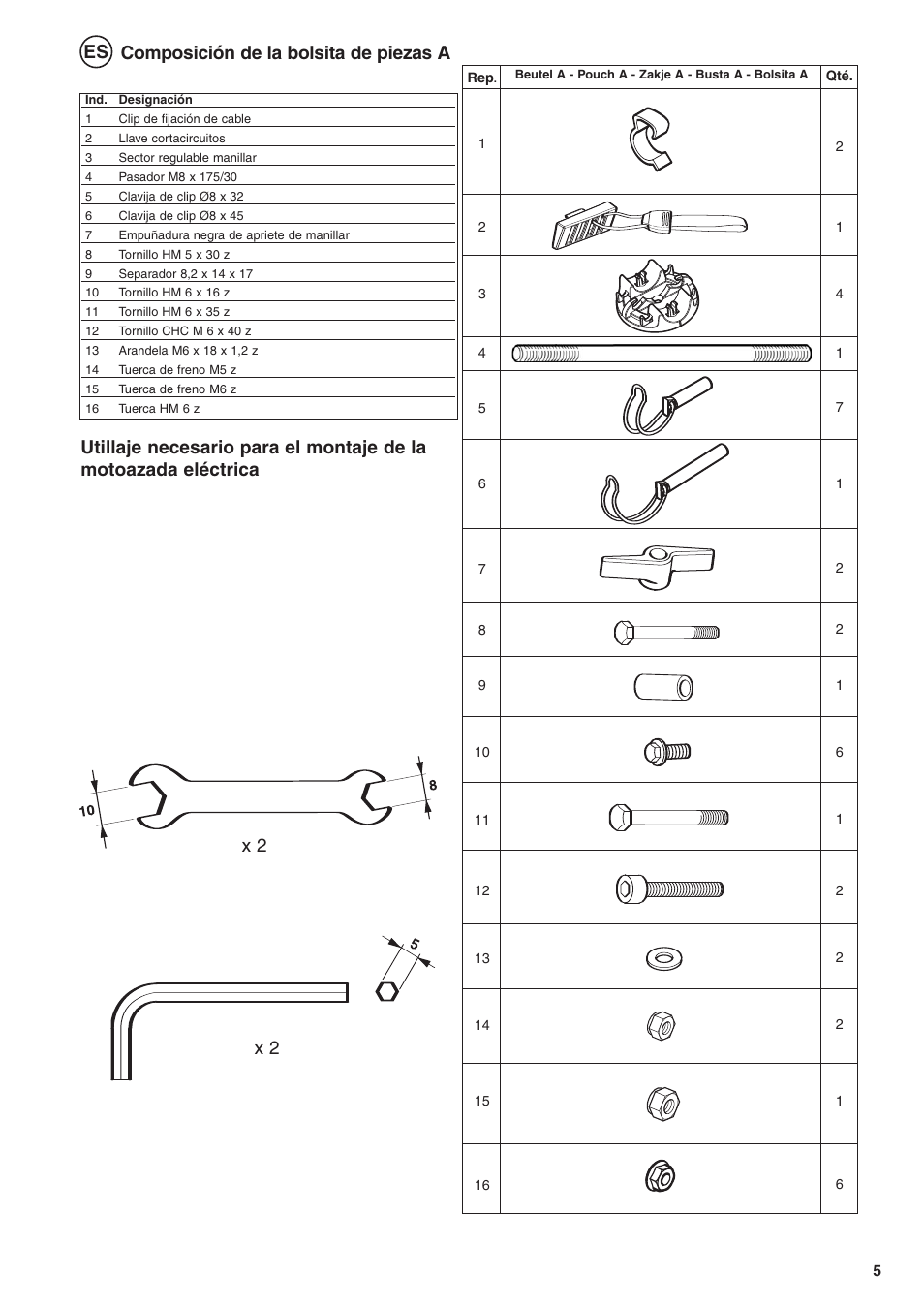 X 2 composición de la bolsita de piezas a | Husqvarna TB1000 User Manual | Page 6 / 44