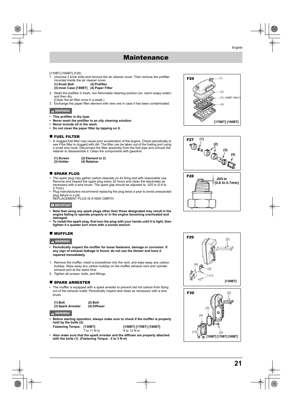 Maintenance | Husqvarna 150BT User Manual | Page 21 / 22