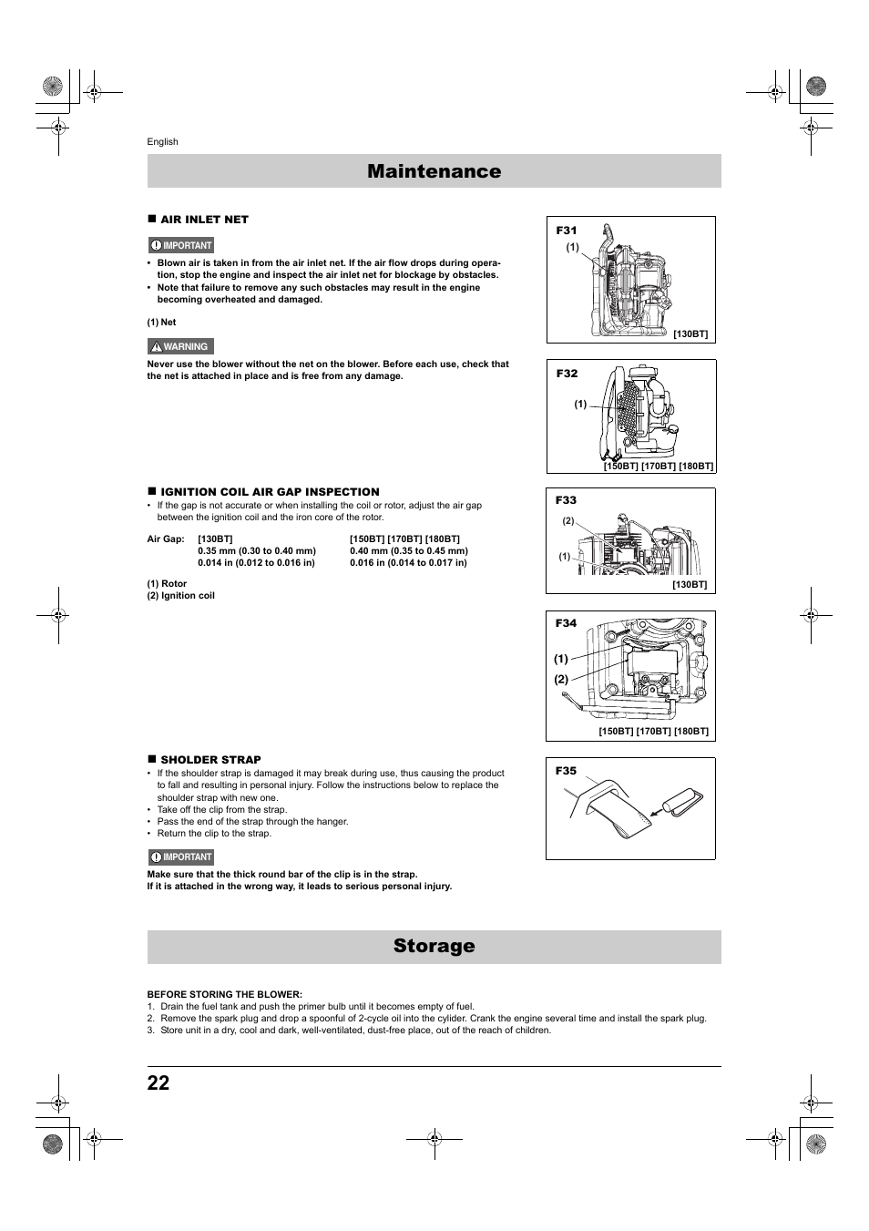 Storage, Maintenance | Husqvarna 150BT User Manual | Page 22 / 22