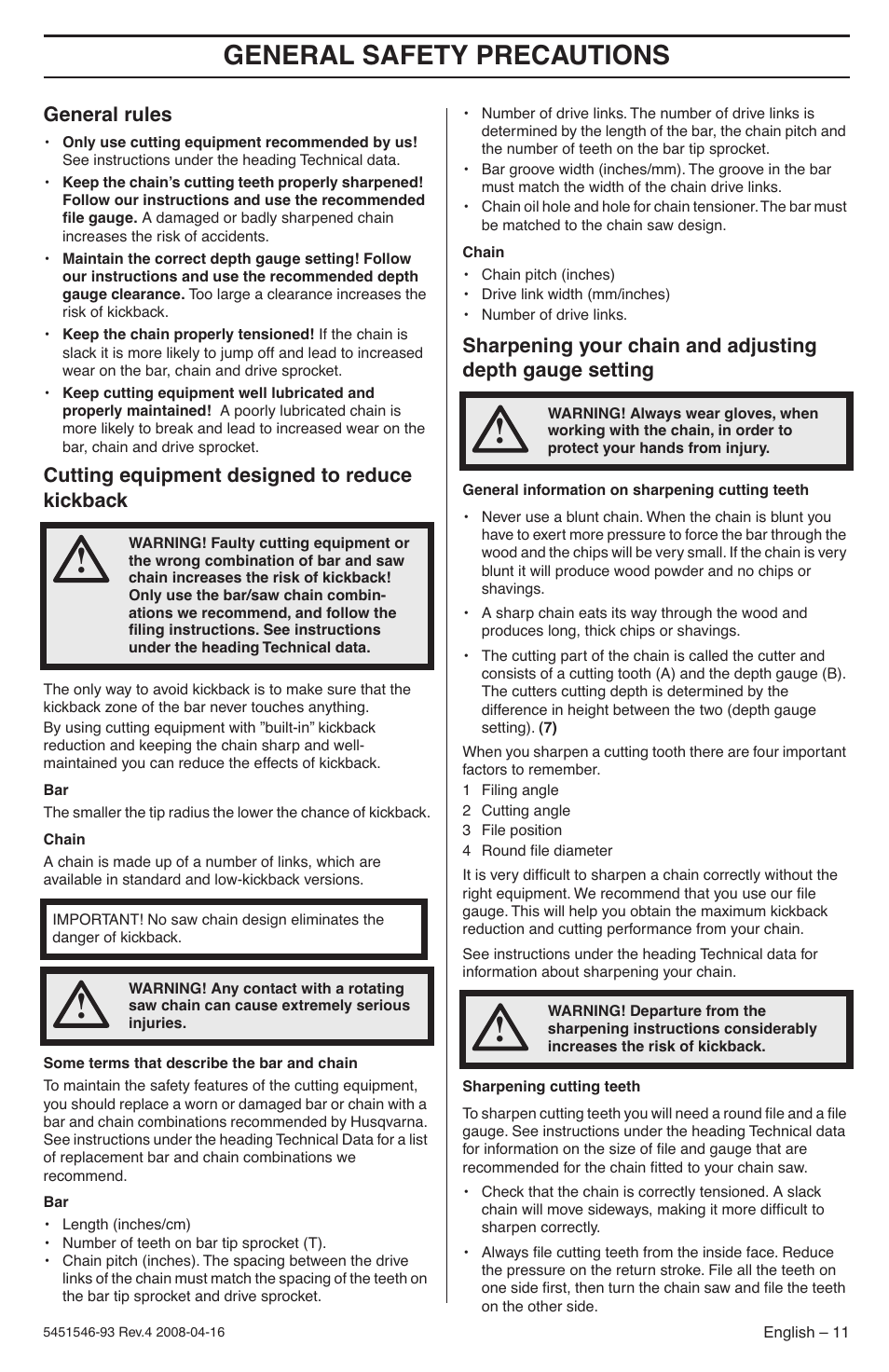 General rules, Cutting equipment designed to reduce kickback, General safety precautions | Husqvarna 235 User Manual | Page 11 / 68