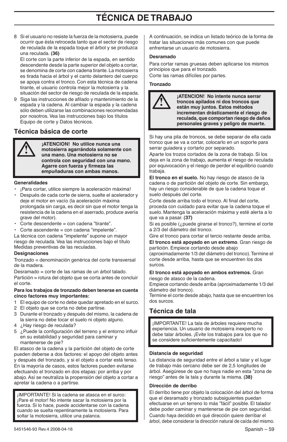 Técnica básica de corte, Técnica de tala, Técnica de trabajo | Husqvarna 235 User Manual | Page 59 / 68