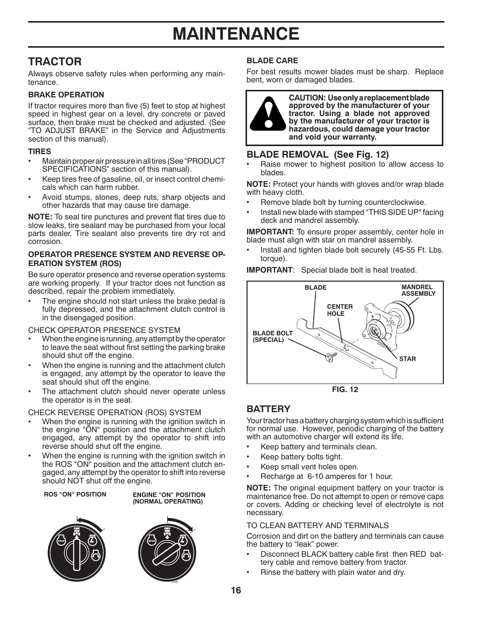Maintenance, Tractor | Husqvarna 96043002402 User Manual | Page 16 / 44