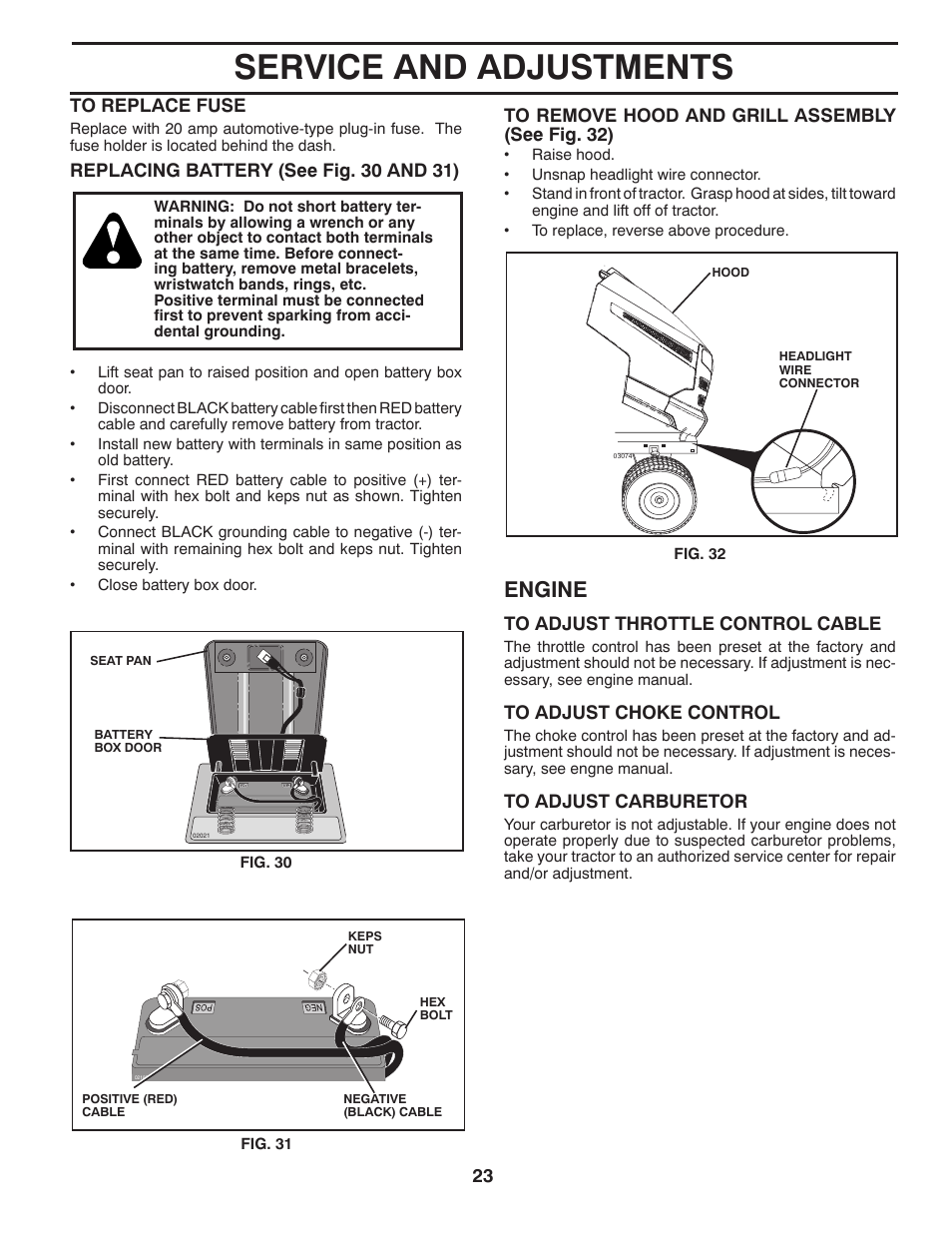 Service and adjustments, Engine | Husqvarna 96043002402 User Manual | Page 23 / 44