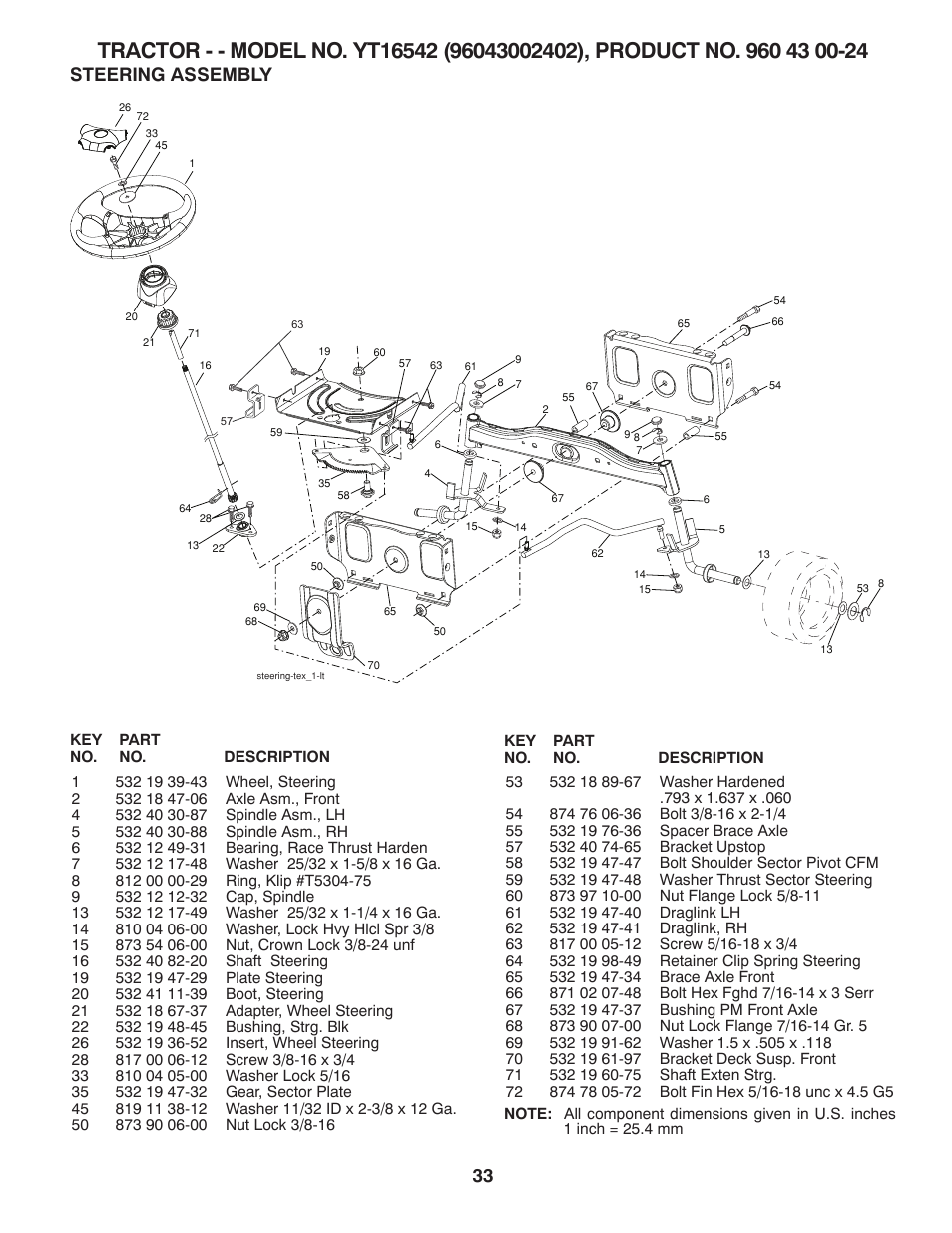 Steering assembly | Husqvarna 96043002402 User Manual | Page 33 / 44