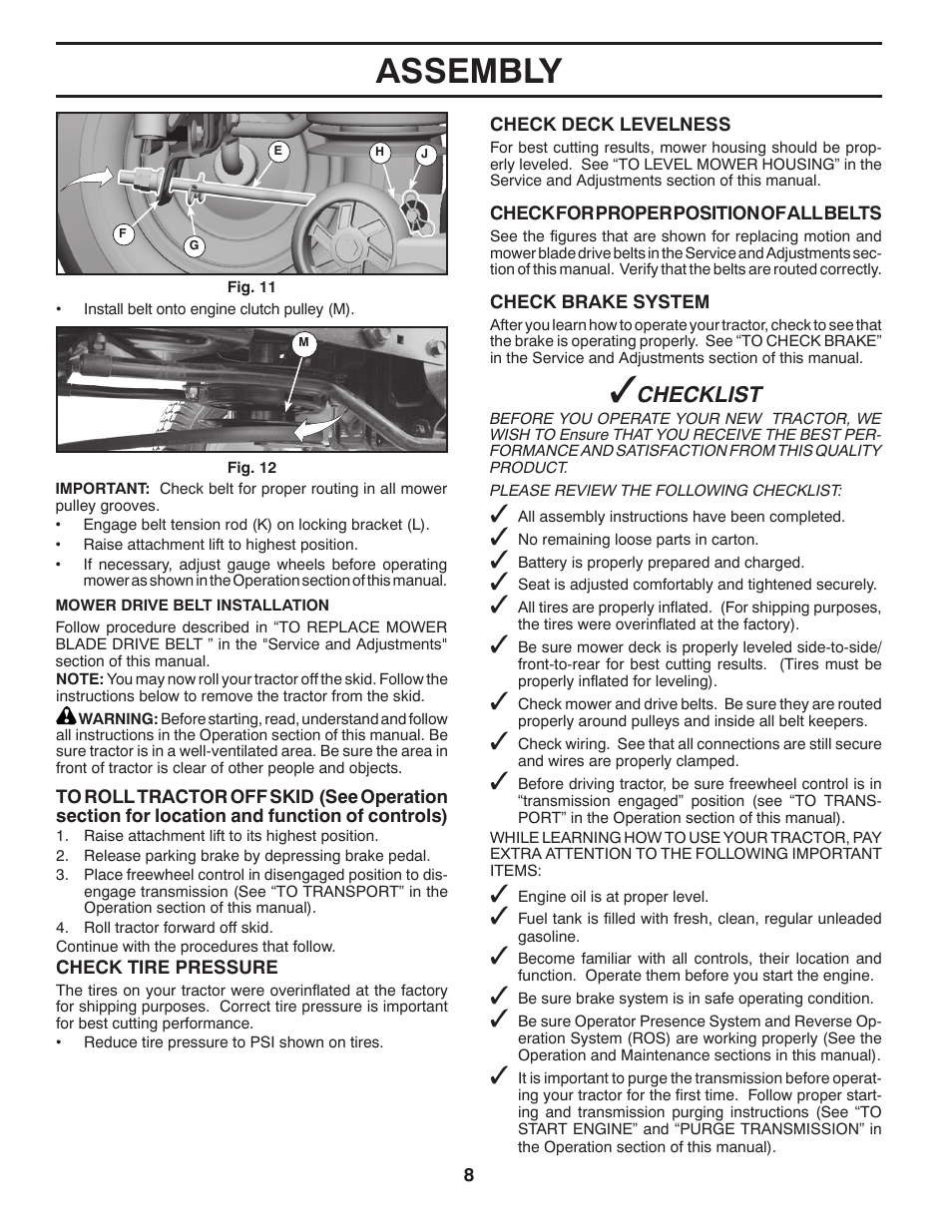 Assembly, Checklist | Husqvarna 2354GXLS User Manual | Page 8 / 46