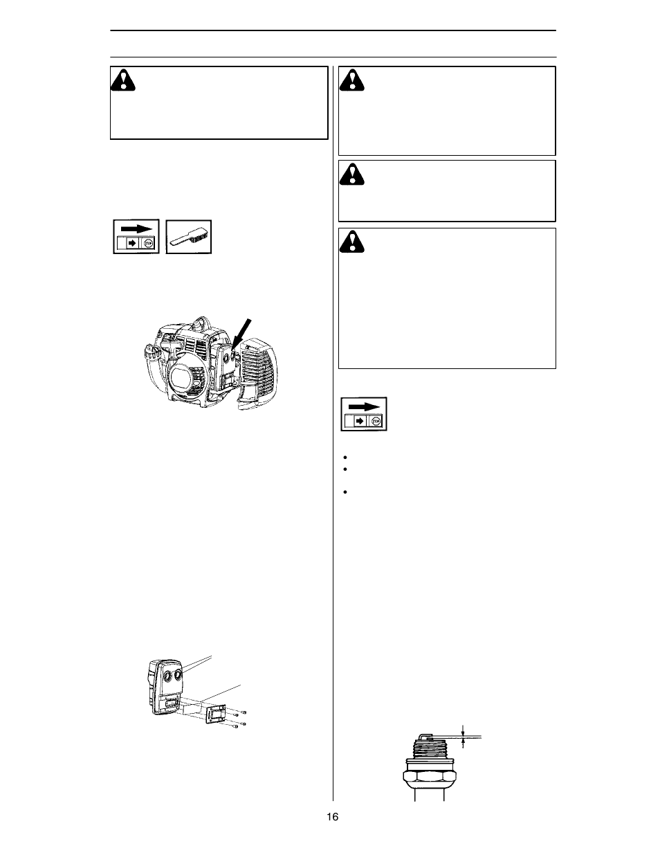 Maintenance, Warning, Unit/maintenance safety | Muffler, Spark plug | Husqvarna 124L User Manual | Page 16 / 22