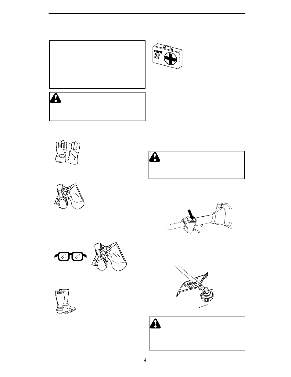 Safety instructions, Personal protective equipment warning, Machine’s safety equipment | Warning | Husqvarna 124L User Manual | Page 4 / 22