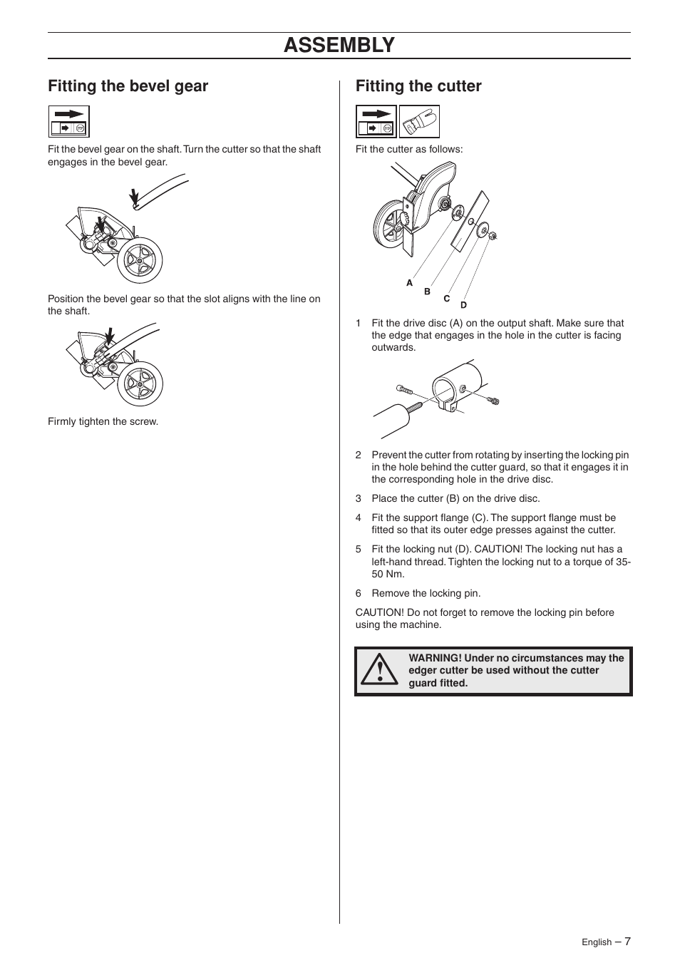 Fitting the bevel gear, Fitting the cutter, Assembly | Husqvarna EA 850 User Manual | Page 7 / 11