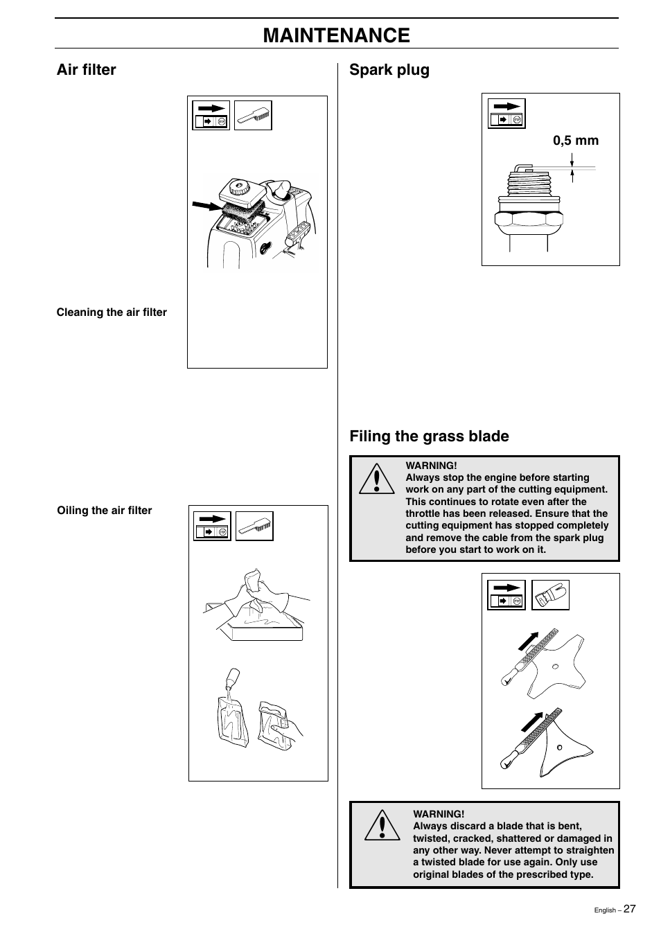 Maintenance | Husqvarna 323R  EN User Manual | Page 27 / 44