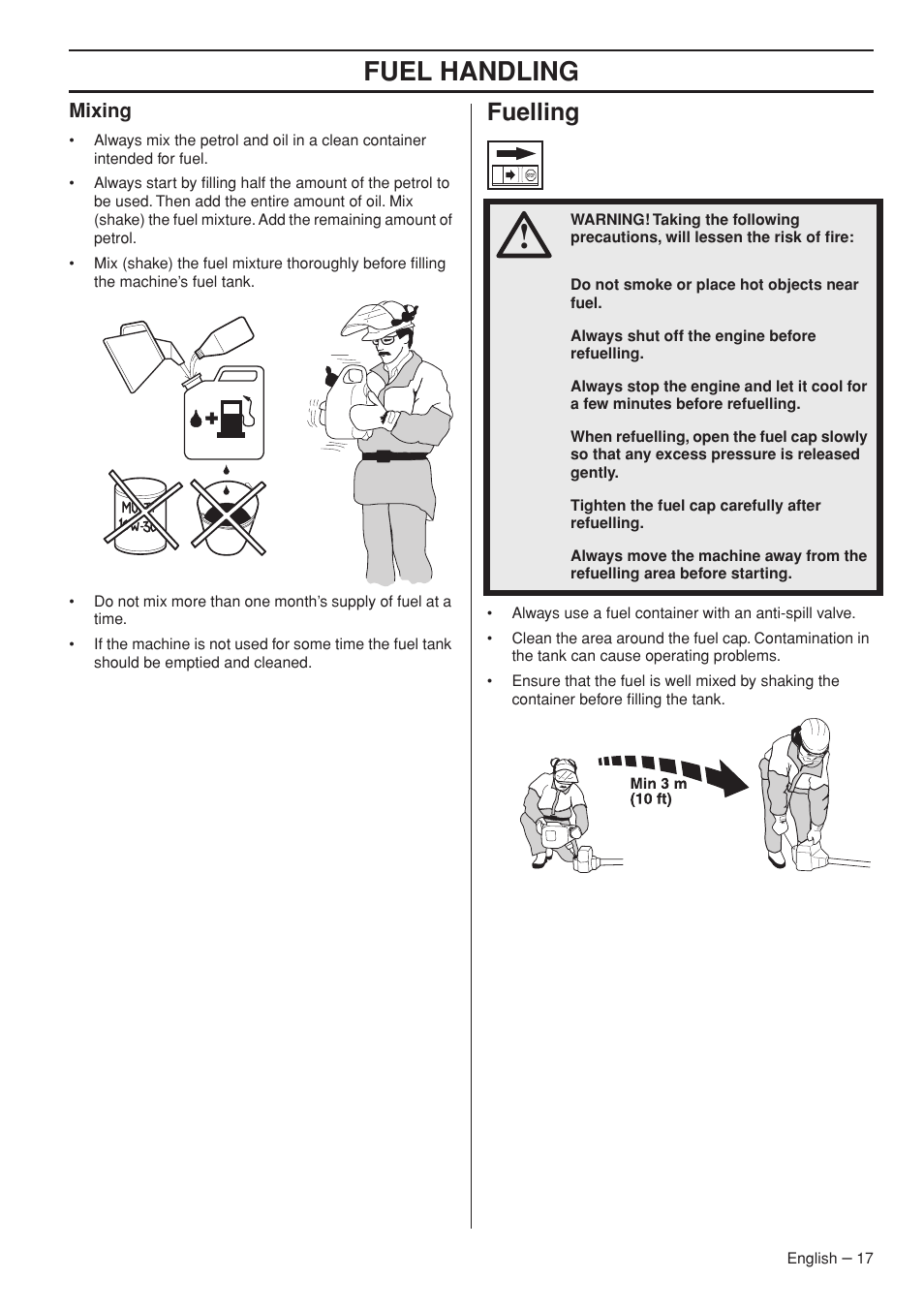 Mixing, Fuelling, Fuel handling | Husqvarna 143R-II User Manual | Page 17 / 36